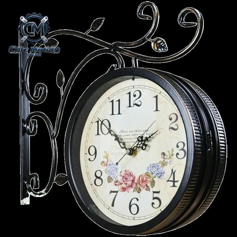 The Product Can Be Customized.Vintage Decoration, Silent European Double-sided Clock, American Personality Clock, Wall Clock