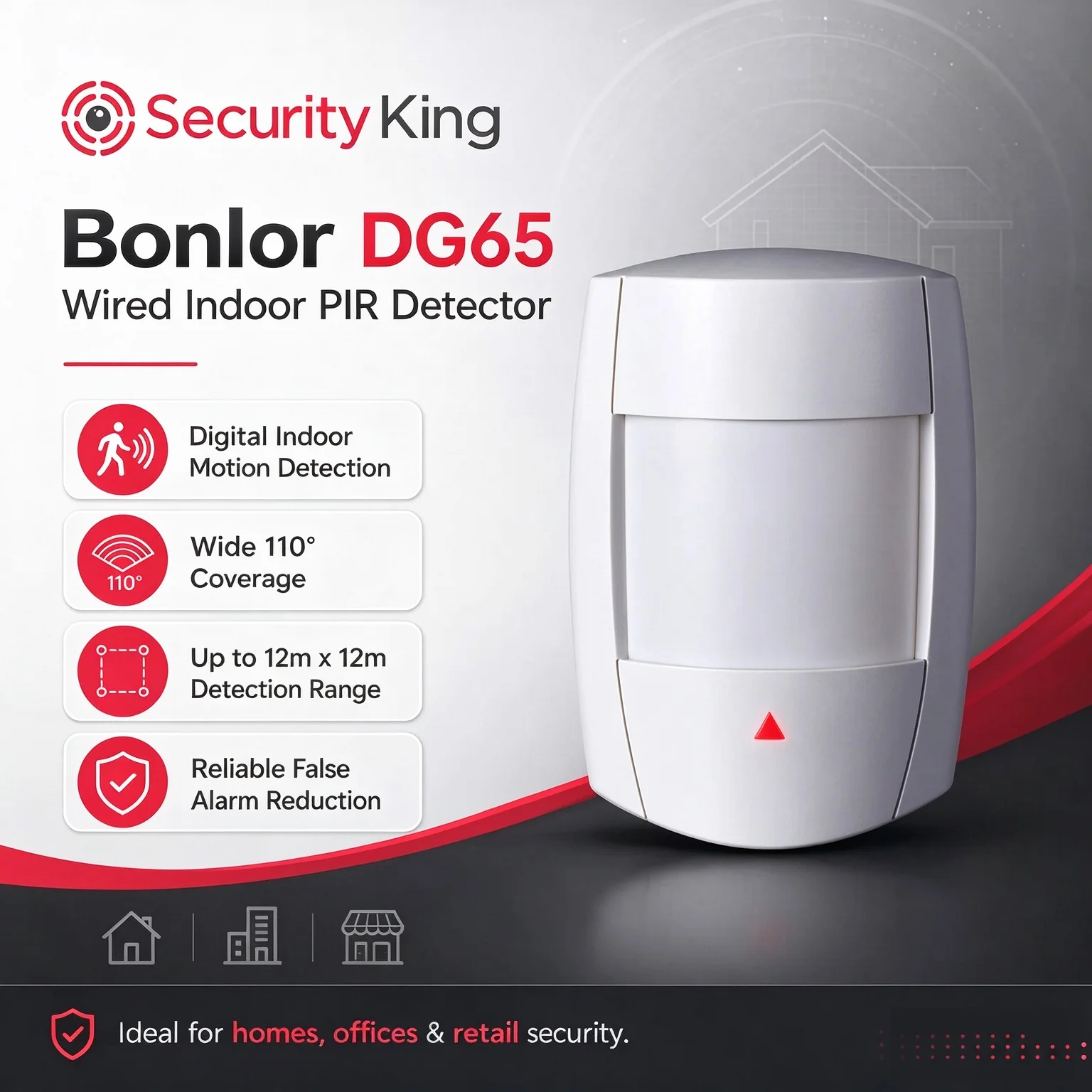 DG65+ Wired PIR Motion Detector 12m 110° Quad Element Infrared Sensor Digital Temperature Compensation Anti EMI RFI For Indoor H