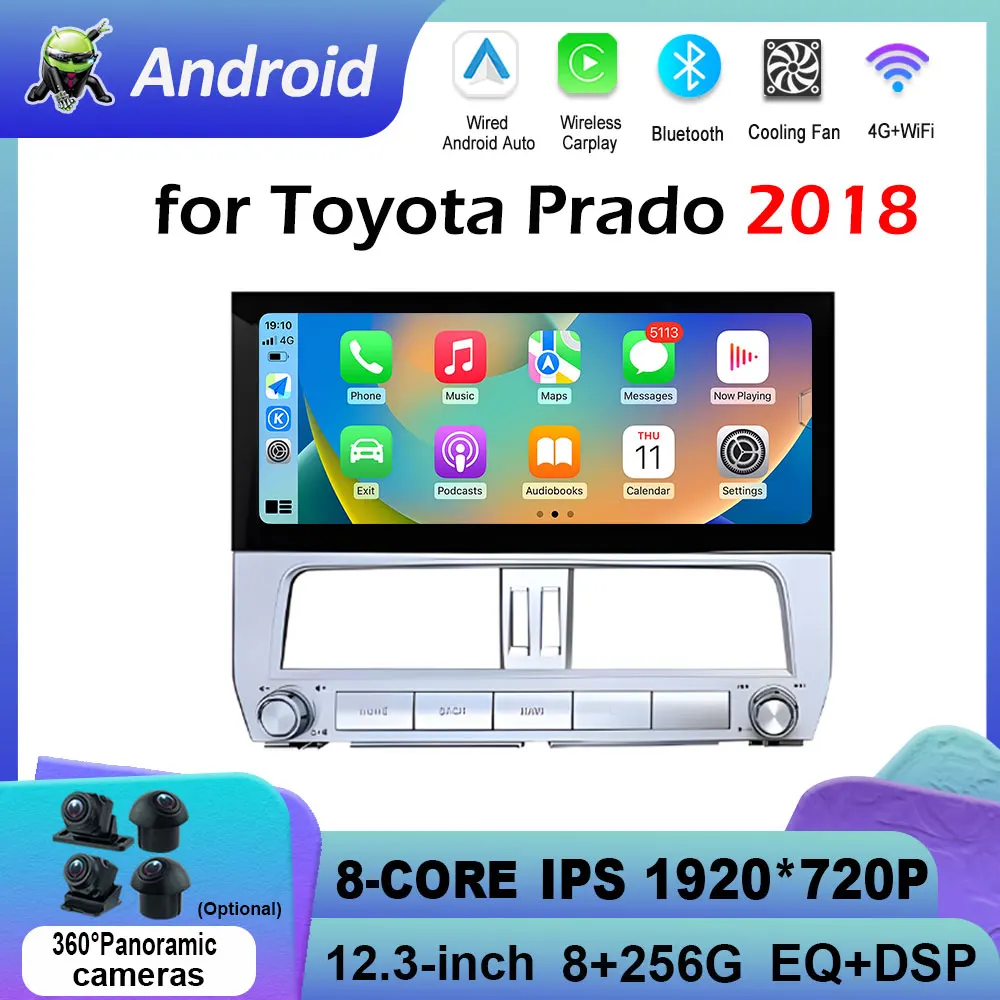 Car Multimedia Video Radio Player for Toyota Prado 2018 Android Intelligent Syetem Bluetooth GPS Navigation Touch Screen WIFI 4G