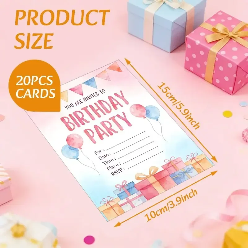 20pcs Birthday Party Invitation Cards, Perfect for Gathering with Friends and Classmates, Decorating and Party Invitation Cards