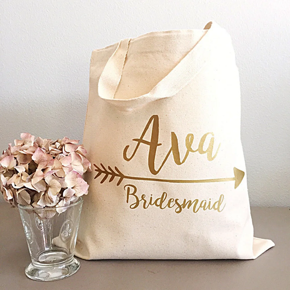 Personalized Cotton Canvas Tote Bag Bridesmaid Proposal Gift Shoulder Shopper Bag Fashion Travel Tote Bags Wedding Party Favors