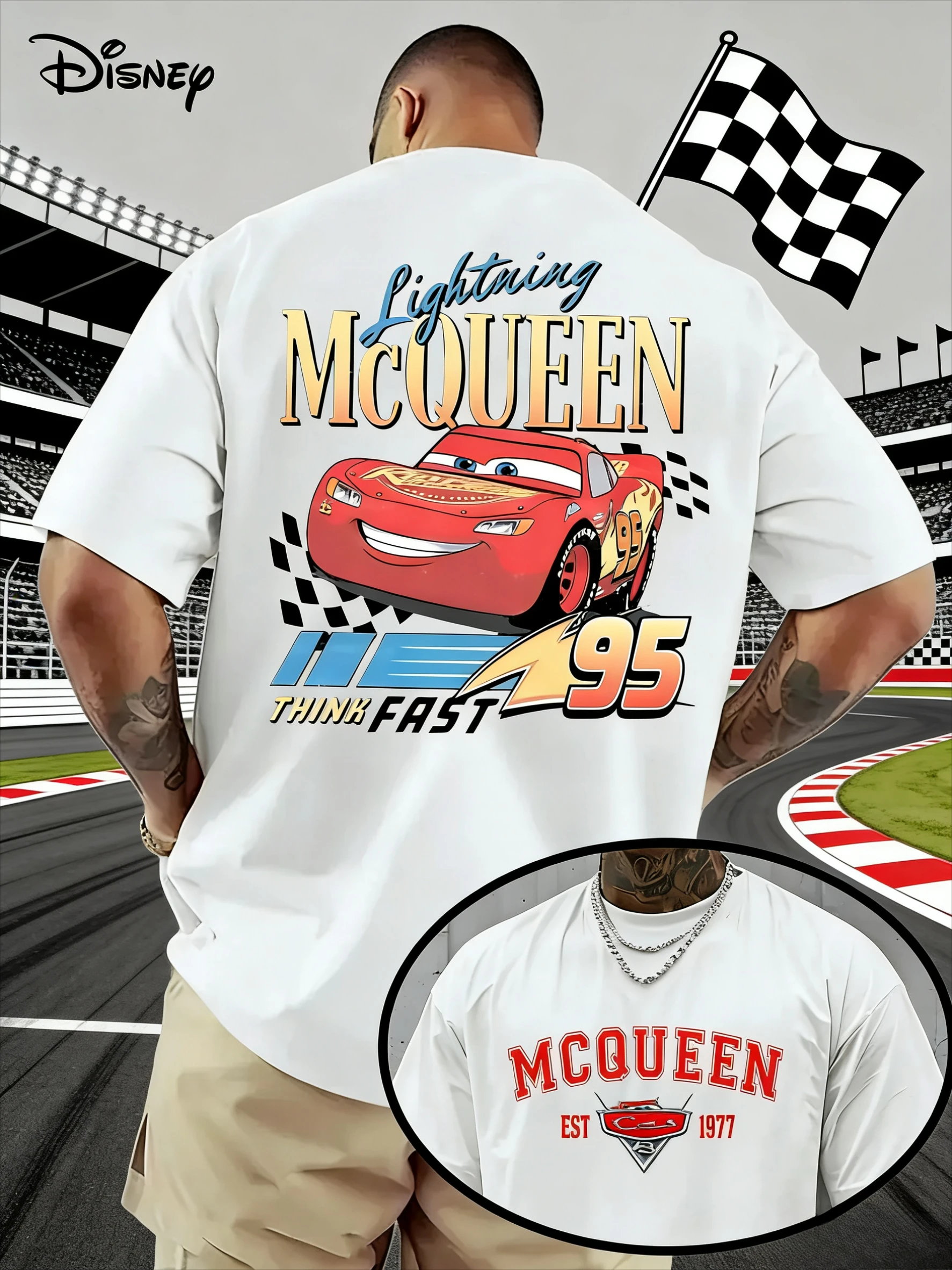 

2025-26 Summer Disney McQueen Patterned Pure Cotton T-shirt, Fashionable, Loose and Casual Short-sleeved, Unisply-matched