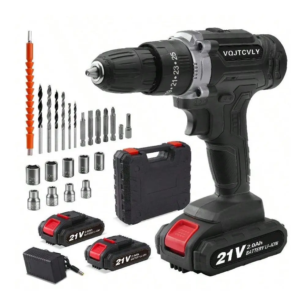 

Дрель, набор электрических дрелей 21В с 2 аккумуляторами по 2Ач, мощный крутящий момент до 40Н.м, 251 положение настройки, 2-скоростная трансмиссия.