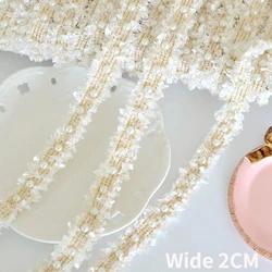 2CM Wide Beautiful Beige Cotton Pearls Embroidery Beaded Fringed Ribbon Handmade DIY Lace Applique Collar Cuffs Apparel Fabric