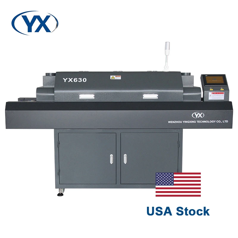 Stock in USA YX630 6Temperature Zone High Efficiency Buit-in Analog Speed Governor Reflow Soldering Oven for SMT Production Line