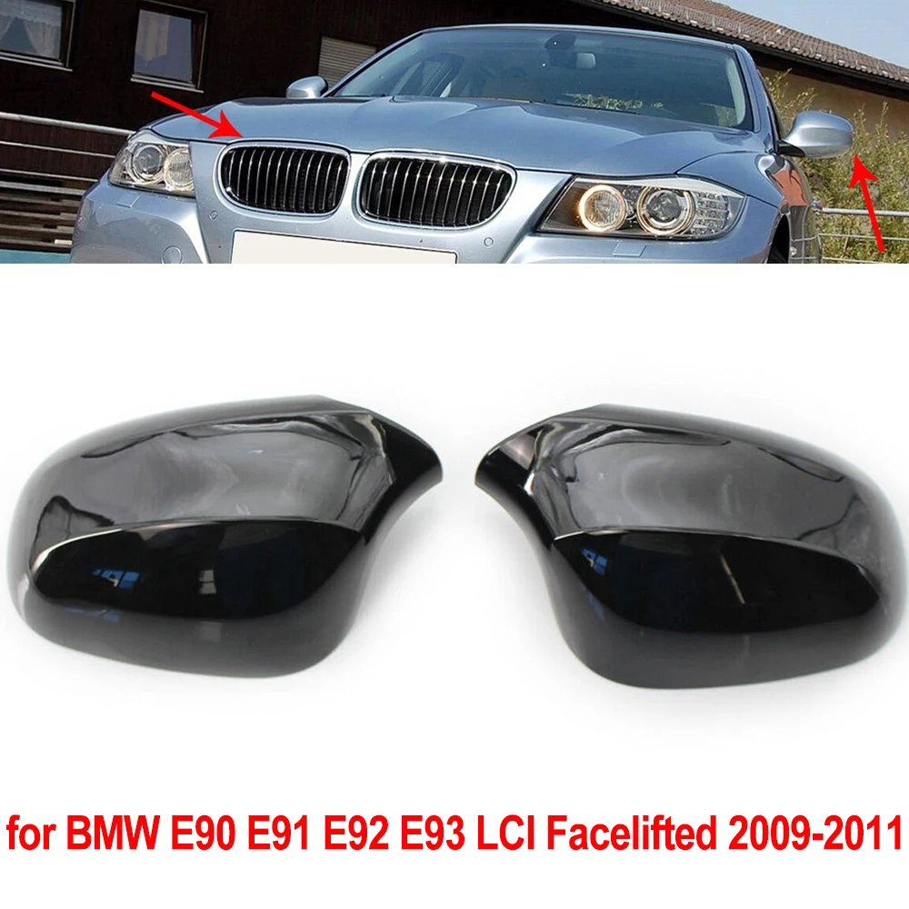 

1 Pair Side Rearview Mirror Cover Cap Black Exterior for BMW E90 E91 E92 E93 LCI Facelifted 2009-2011 51167205291 51167205292