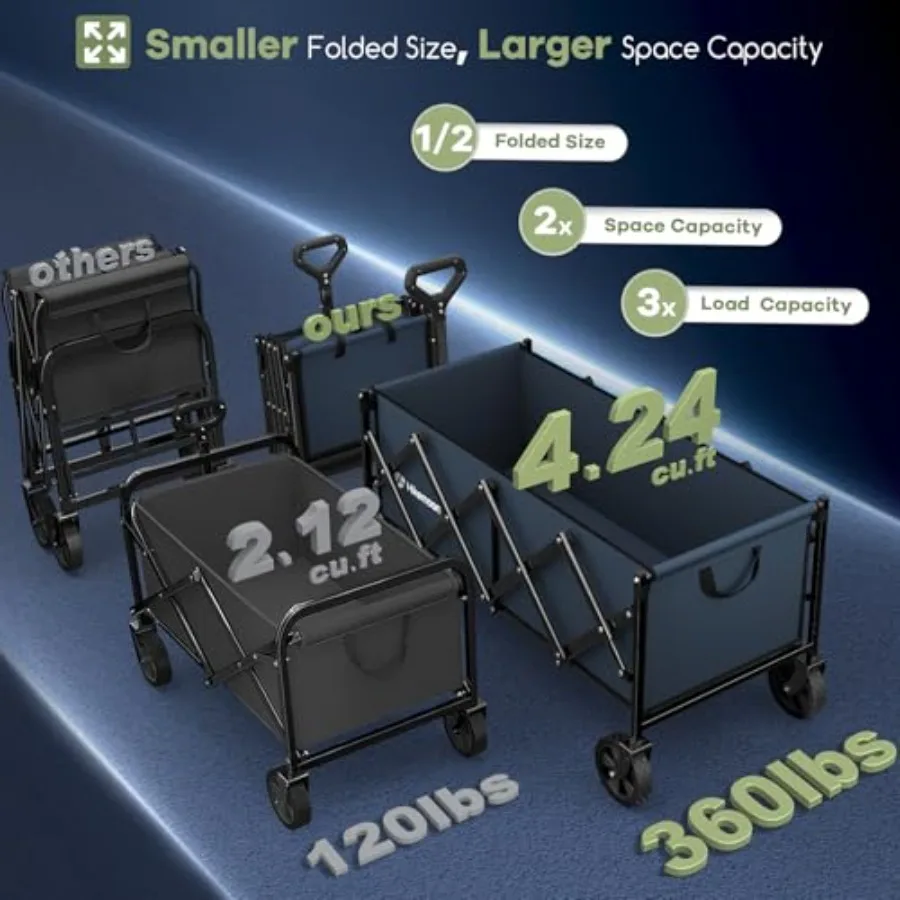 عربات شاطئ قابلة للطي طويلة جدًا مقاس 34 بوصة قابلة للطي بوزن 360 رطلًا عربة شاطئ شديدة التحمل قابلة للطي مع عجلات محمولة للاستخدام في الهواء الطلق Ca