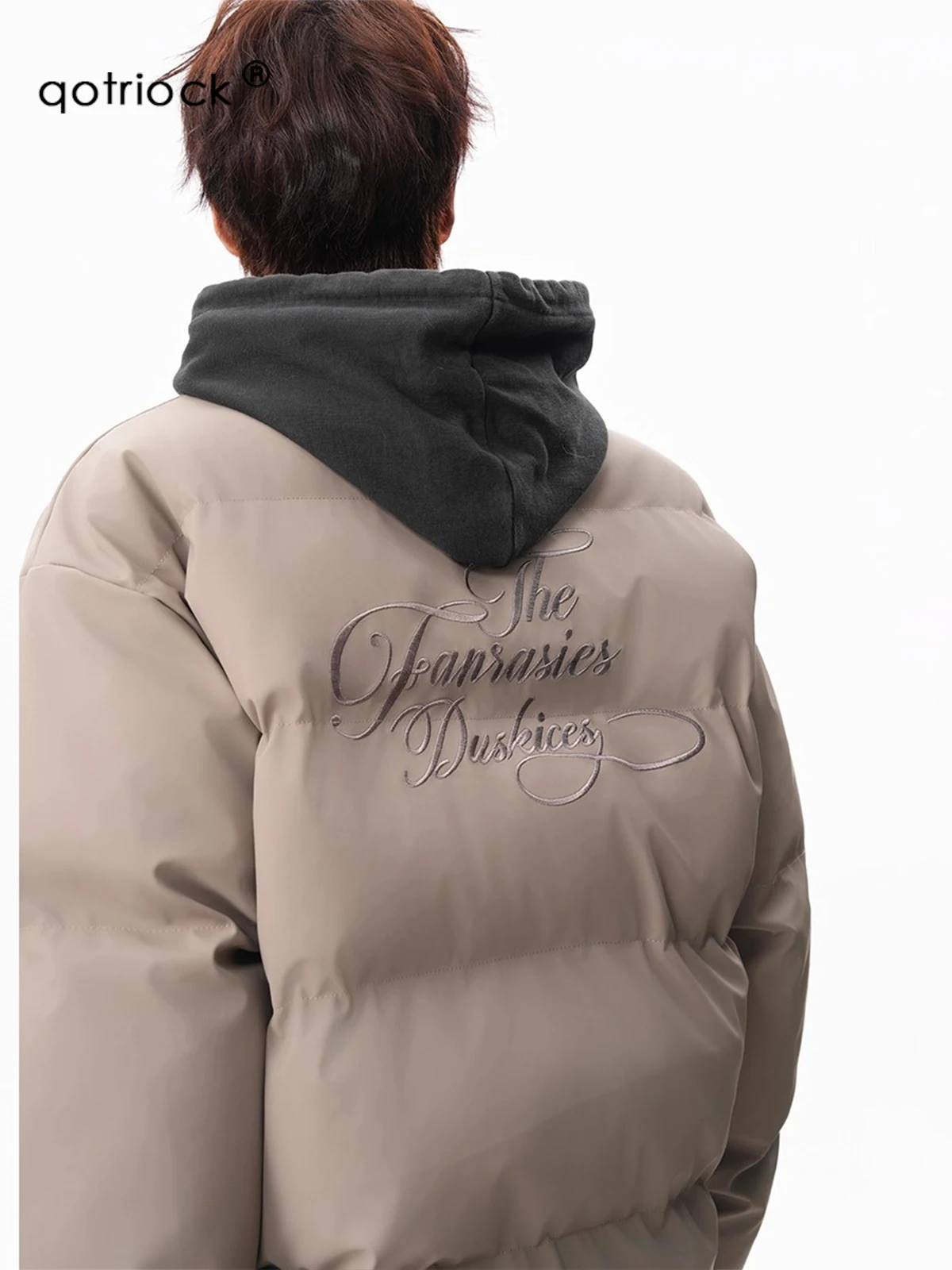 

American High Street Embroidered Collar Cotton Jaet PU Leather Men Women Winter Trendy Loose Thi Warm Coat Casual Hoodie