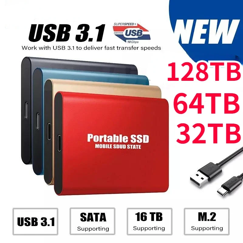 New Portable 2TB SSD 4TB 16TB External Hard Drive Type-C USB 3.1 High Speed 128TB External Storage Hard Disks For Laptops