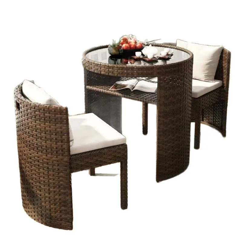 Balkon-Freizeittisch und Stuhl-Kombination, Rattan-Stuhl, Teetisch, kleiner Haushalt, Rattanimitation