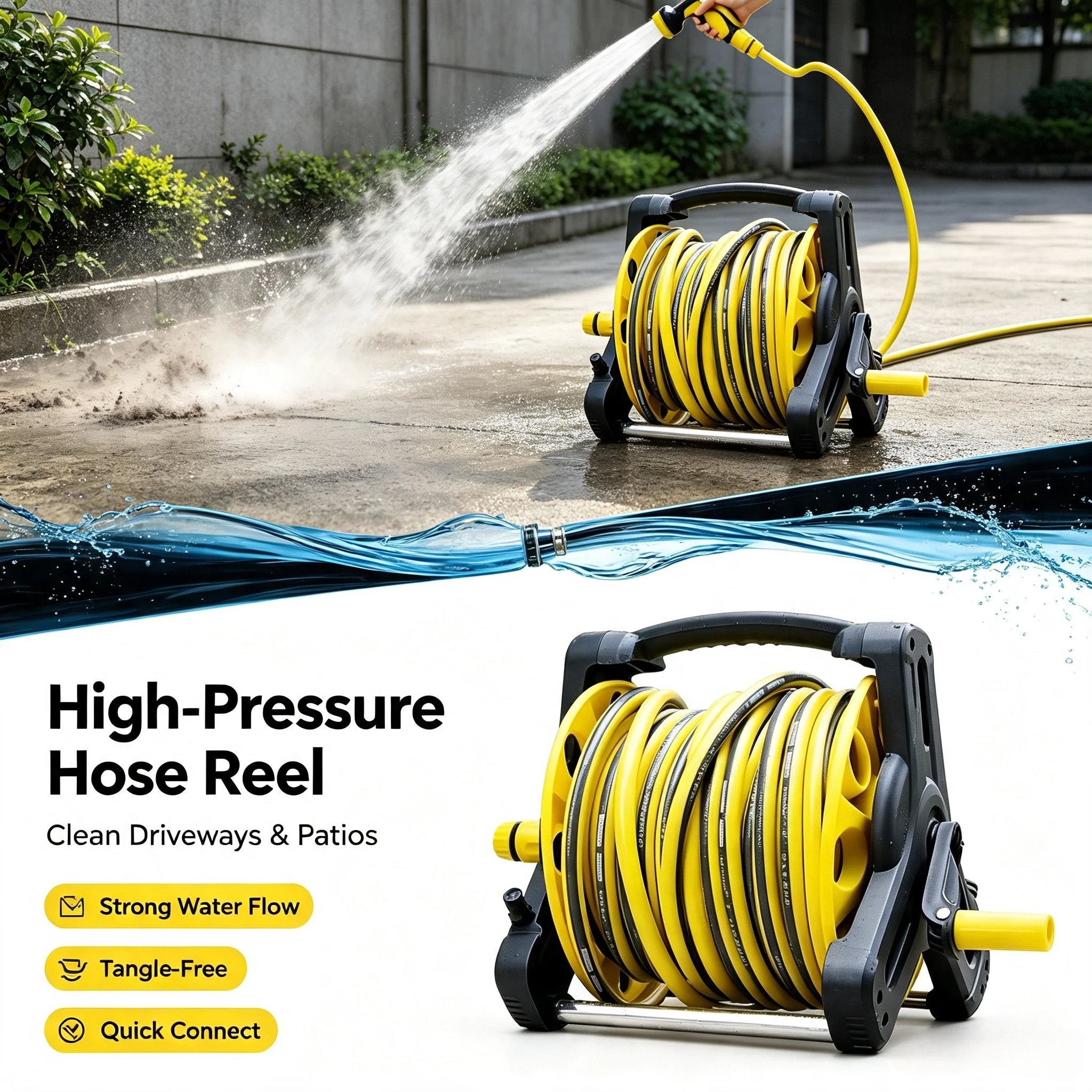 Garden Water Hose Reel Kit Equipped with HighPressure Water Gun for Car Cleaning Lawn Irrigation Outdoor Watering Work