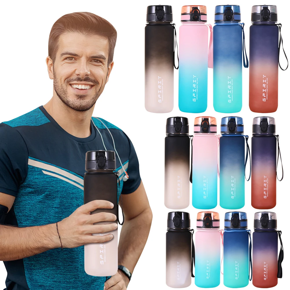 Frosted Water Bottle Fitness Sports Water Bottle Leakproof Dazzling Color Water Bottle Large Capacity Gradient Water Cup