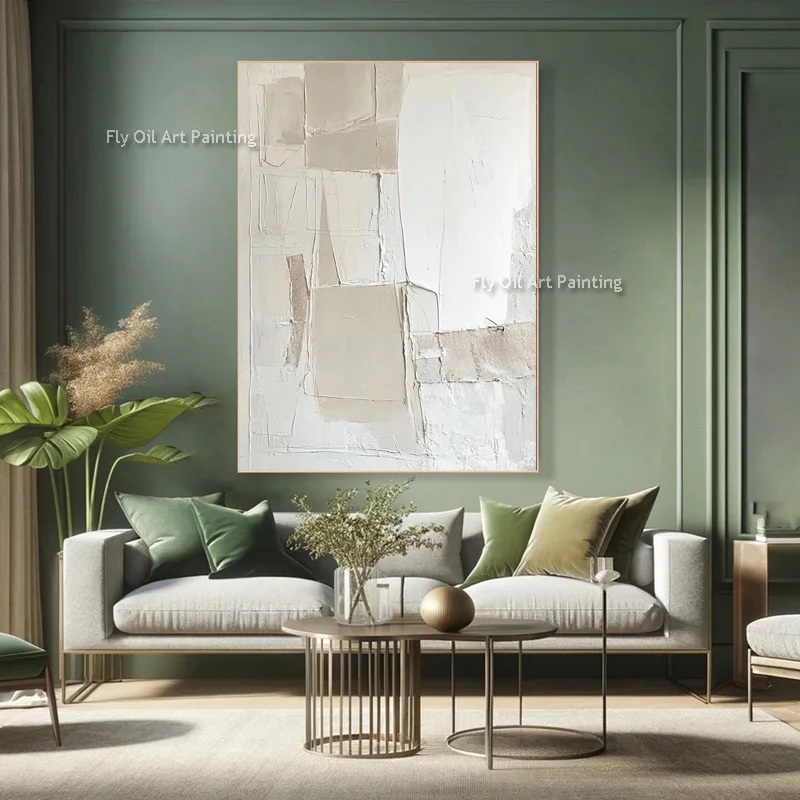 100% Handmade Mark Rothko Style Cream Block Thick Canvas Wall Art Wabi‑Sabi Impasto Abstract Oil Painting For Accent Decor