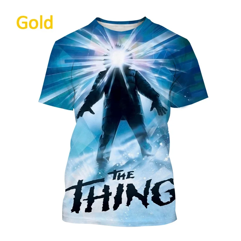 Summer new hot selling horror movie breathable short sleeved T-shirt for men, fun 3D poster printed streetwear top