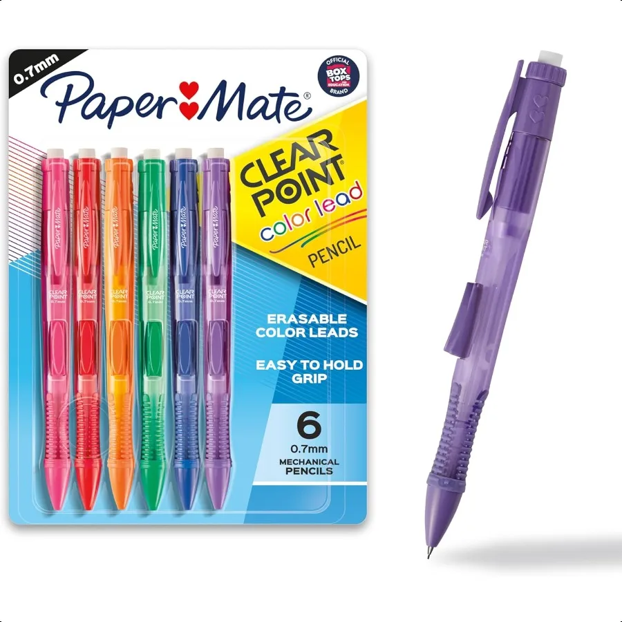

Clearpoint Mechanical Pencils 0.7 mm Lead Pencil Refillable Vibrant Colors Comfortable Grip 6 Pack