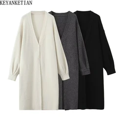 KEYANKETIAN 2024 Autumn/Winter New Women Thick Knit Cardigans Leisure style V-Neck Single Breasted Loose Warm Long Sweater Coat