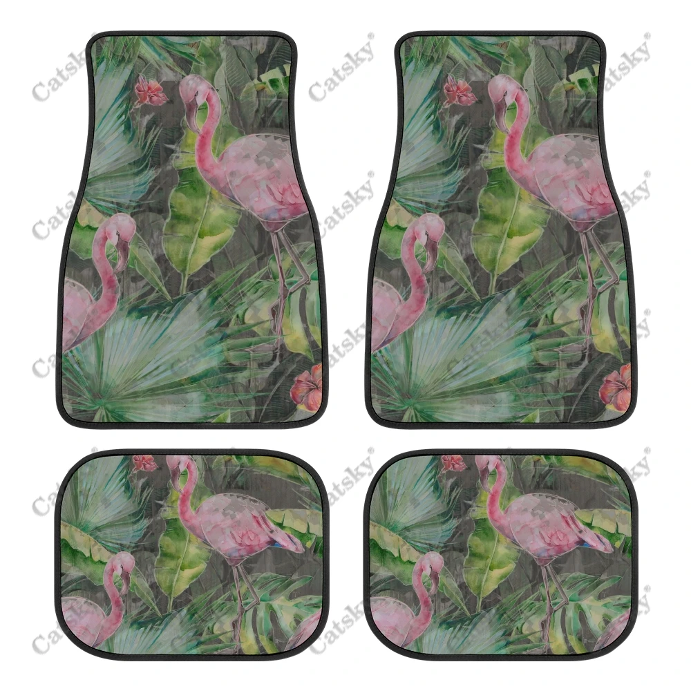 Pastel Flamingo Car Accessories Floor Mat 4-Piece Full Set All Weather Universal Front & Rear Auto Foot Pads for SUV Decoration