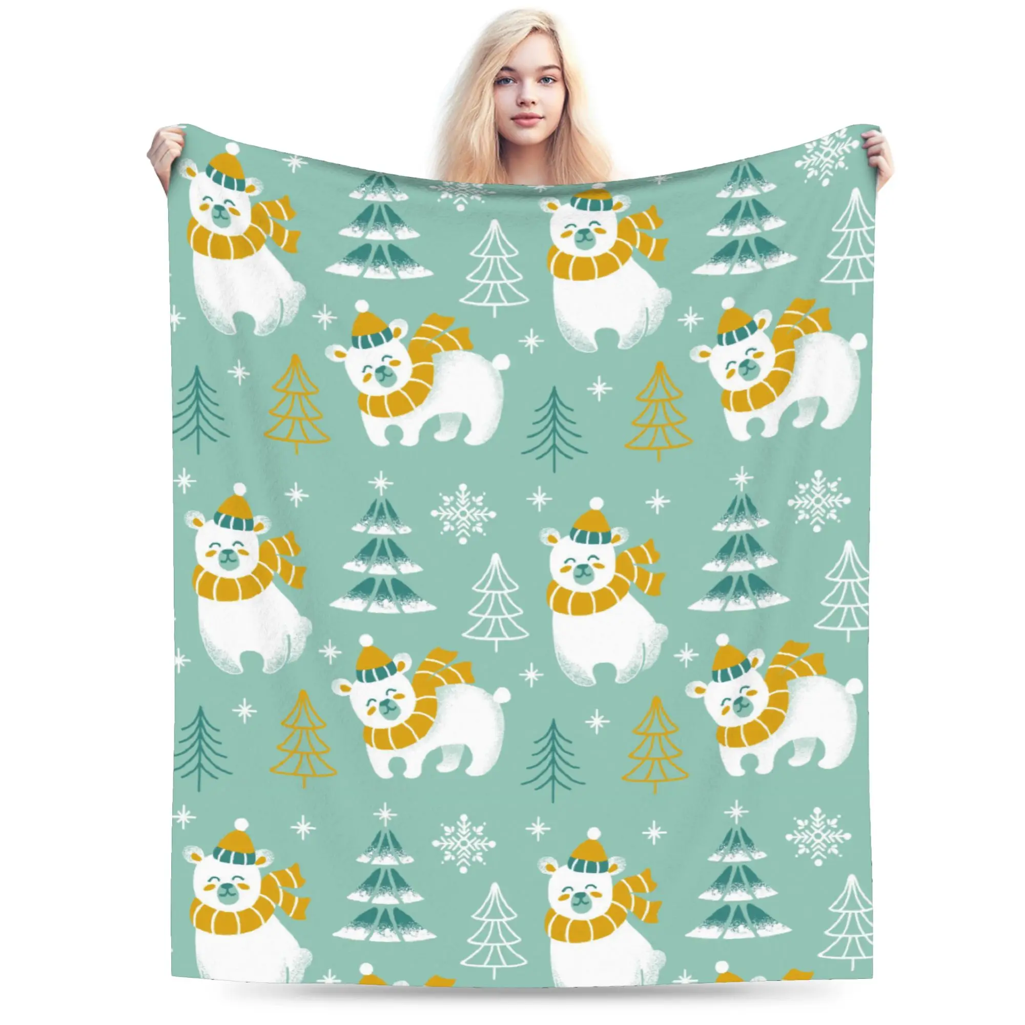 

Рождественские одеяла с белым медведем, фланелевые текстильные декорации, портативное супер теплое одеяло для кровати, дорожное одеяло
