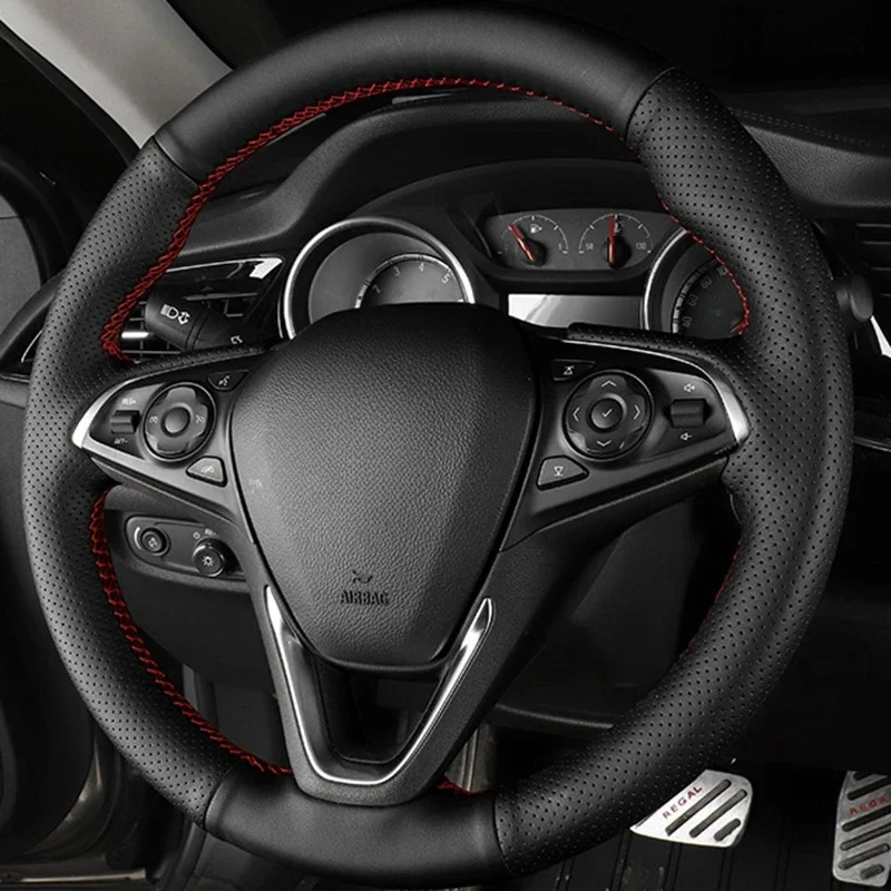 

For Buick Envision Verano 2005-2015 DIY Hand-stitched Black Genuine Leather Car Steering Wheel Cover Car Accessories