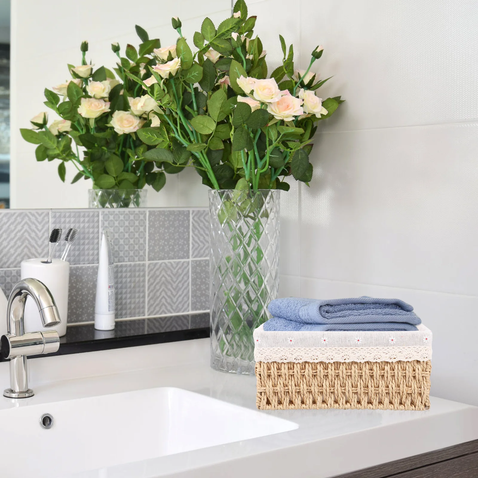 

3pcs Rattan Storage Basket Eco Friendly Woven Baskets Home Office ganizer Tray Desktop Drawer Tidy Box