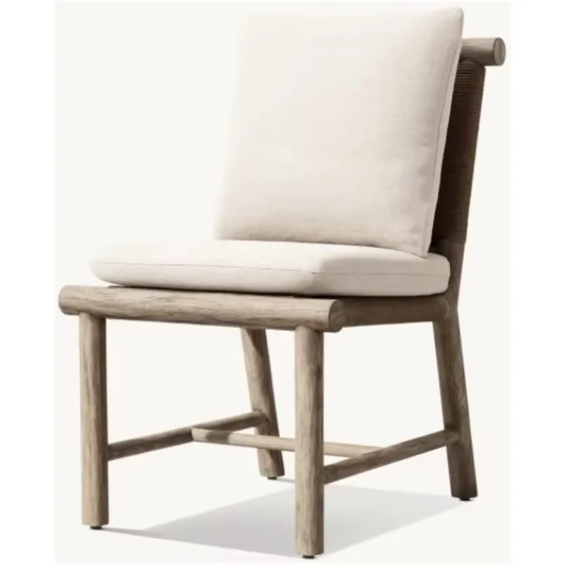 Solid Teak Outdoor, Dining Set Elegant Wooden Table with Hotel All-Weather Corded Seats