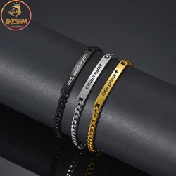 Akizoom Engrave Name Custom Adjustable Thick Cuban Chain Bar Bracelets Stainless Steel Customized for Women Mom Jewelry Gift