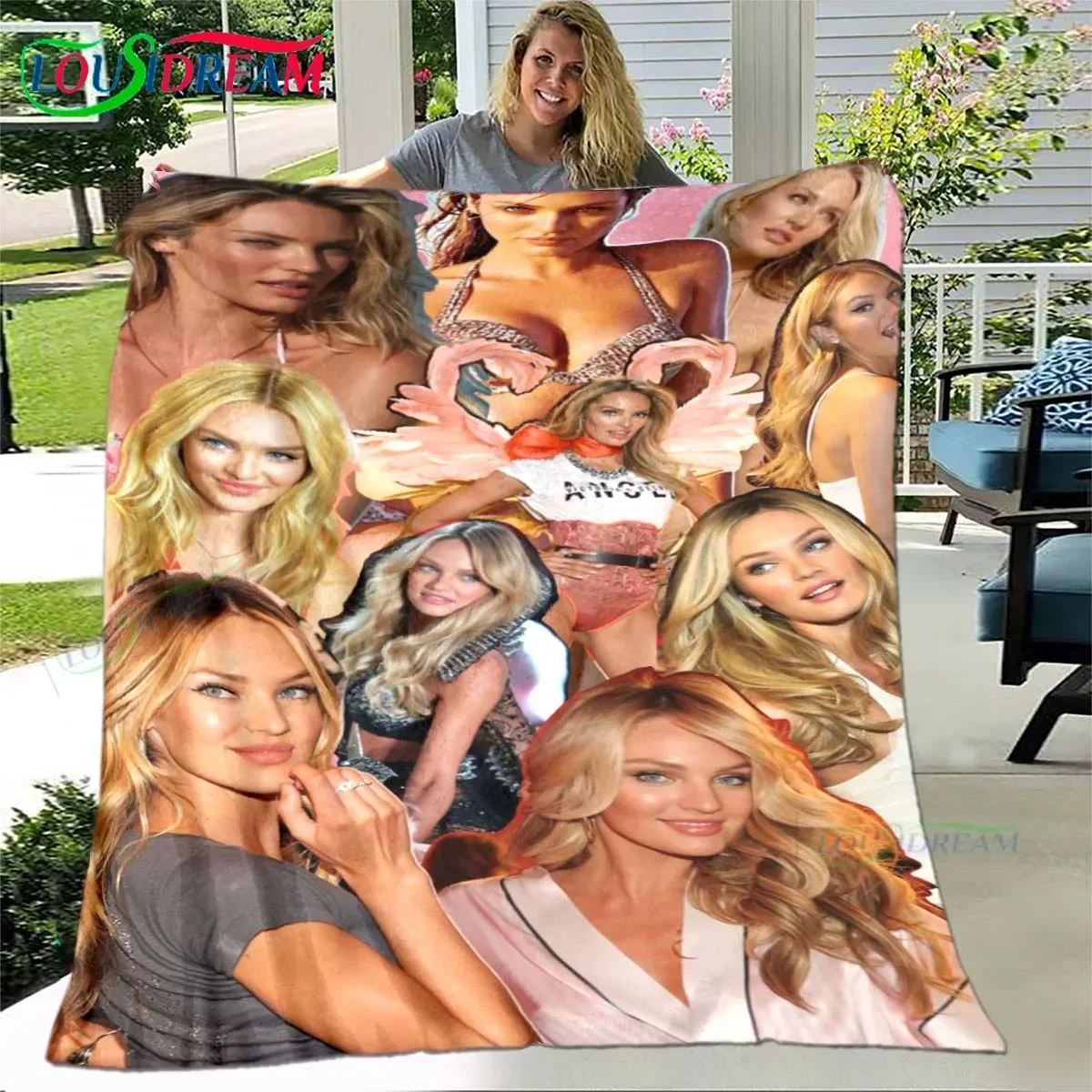 Pop Supermodel Candace-Swanepoel Pattern Blanket Star Flannel Thin Blanket Portable Home Travel Office Lunch Break Blanket Gift