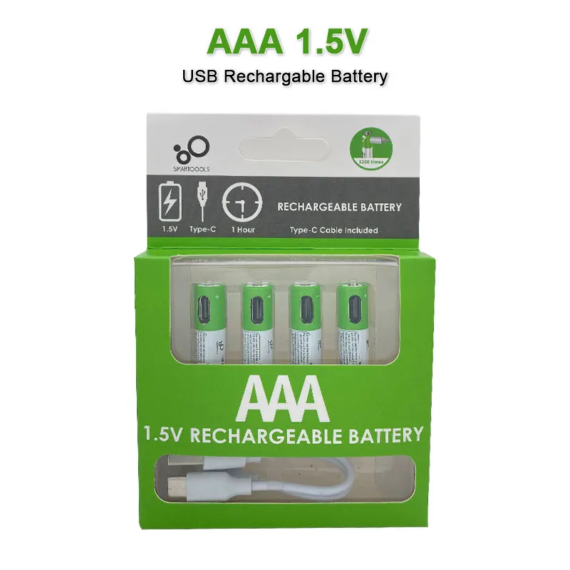 NEW AAA battery 1.5V 500mAh/750 mWh AAA rechargeable li-ion batteries USB rechargeable for Remote control wireless mouse + Cable