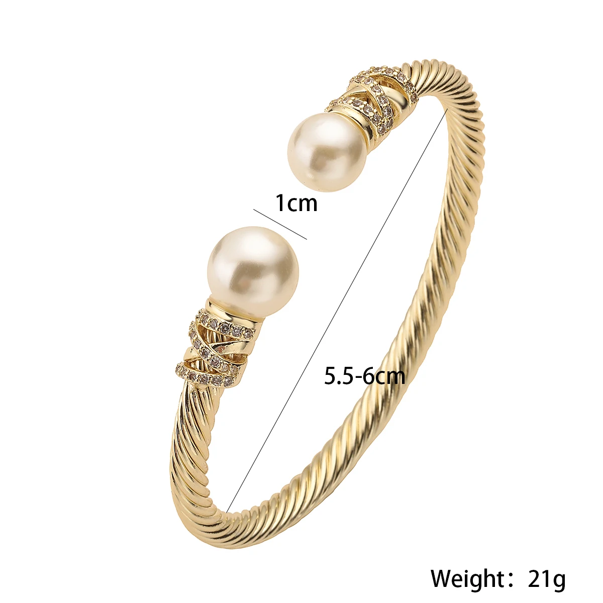 2024 New Arrival Gold Color Vintage Bohemian Jewelry Delicate CZ Zircon Pearl Bangles For Elegant Women