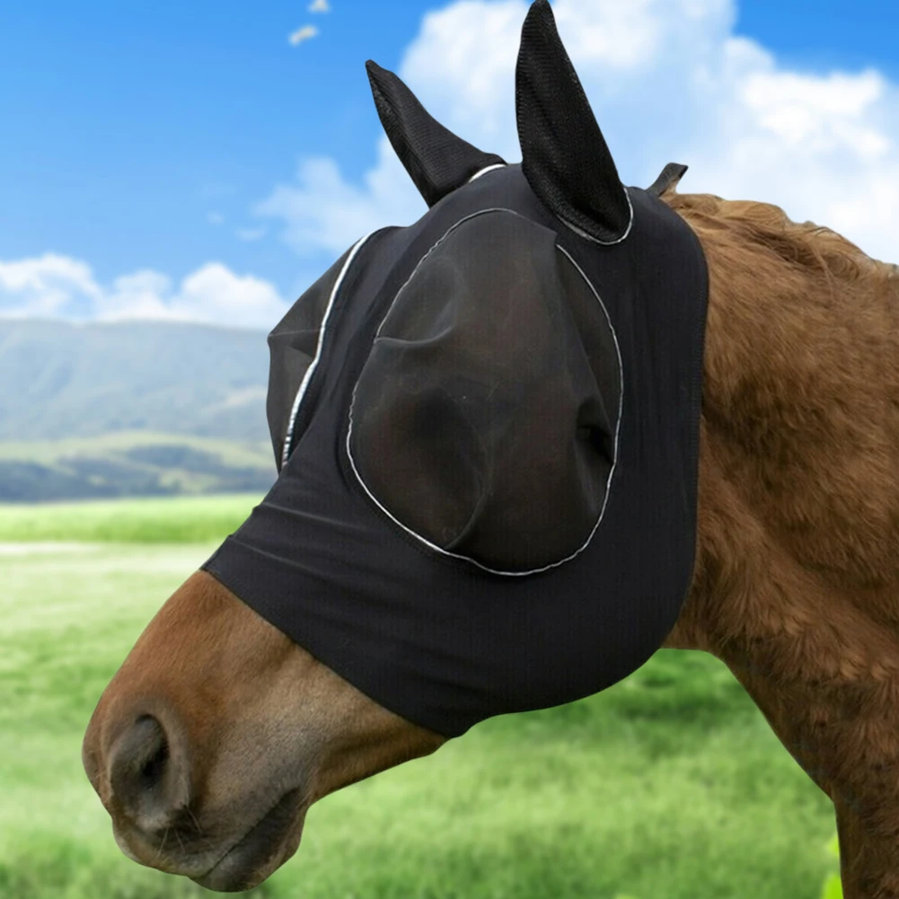Anti Fly Stretchy Knitted Mesh Mask Ear Protection Mesh Fly Mask Hood Breathable Ear Masks Protector Anti-Worms for Horse Riding