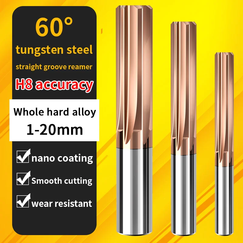 60 degree H8 coated solid hard alloy straight groove reamer 0.01 decimal point non-standard CNC tungsten steel reaming deep hole