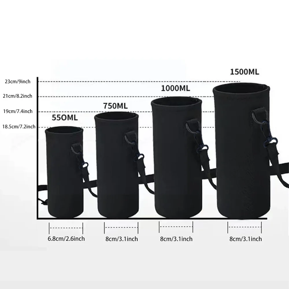 ポータブル 750ML/1000ML/1500ML スポーツウォーターボトルカバー 調整可能な断熱バッグ 魚の文字プリント 旅行用ウォーターボトルケース