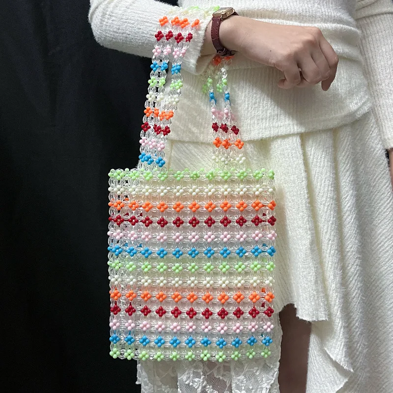 

2026 Spring Summer Ins Beaded Unique Design Women's Bags Colorful Versatile Girl Acrylic Handmade Casual Handheld Shoulder Bag
