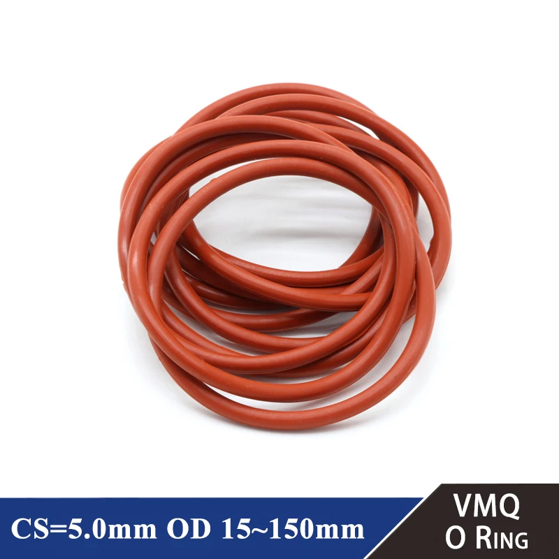 

10Pcs Food Grade VMQ O Ring Gasket CS 5mm OD 15 ~ 150mm Waterproof Washer Round O Shape Rubber Silicone Ring Red