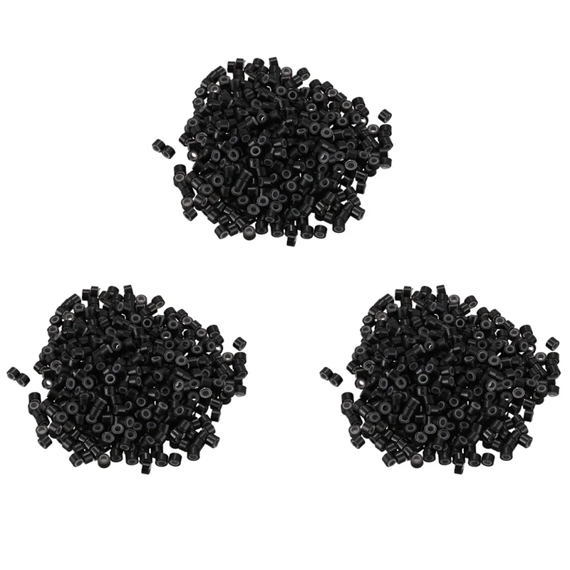 UNCL 1500 Uds. Cuentas de eslabones de microanillo forradas de silicona de 5Mm negras para instalación de extensiones de cabello I Stick y plumas
