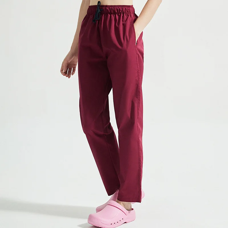 Pantaloni spazzolati da donna con sei tasche, uniforme medica, abbigliamento da lavoro medico e infermiere, cintura elastica, fondo opaco