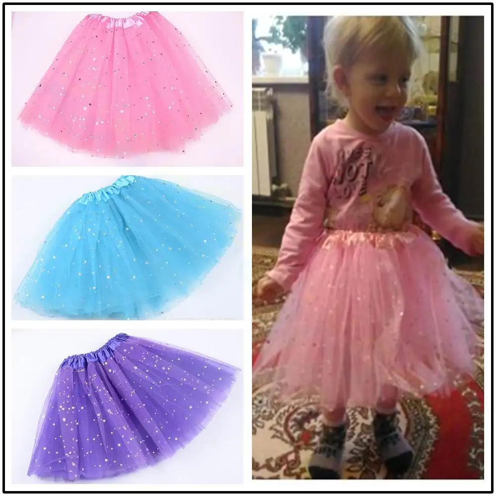 

baby girls kids ballet dance skirt mesh pink tutu skirts shiny star pettiskirts sparkle girl petticoats performance Costumes