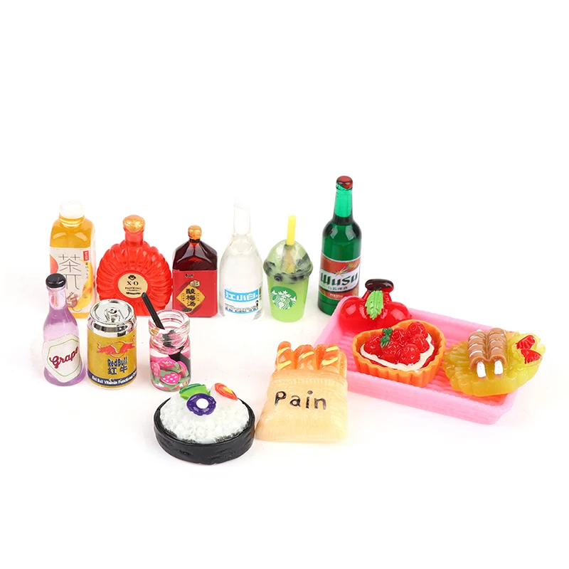 5PCS 1:12 Scale Cute Mini Dollhouse Miniature Drink Bottle Cake Desserts Bento Food Pretend Play Food Toy Kitchen Accessories