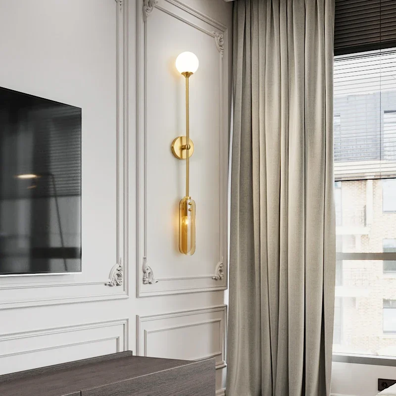 COLIN Contemporary Indoor Brass Bedside Lighting LED Simple Creative Copper Sconce Lamp for Home Living Room Decor