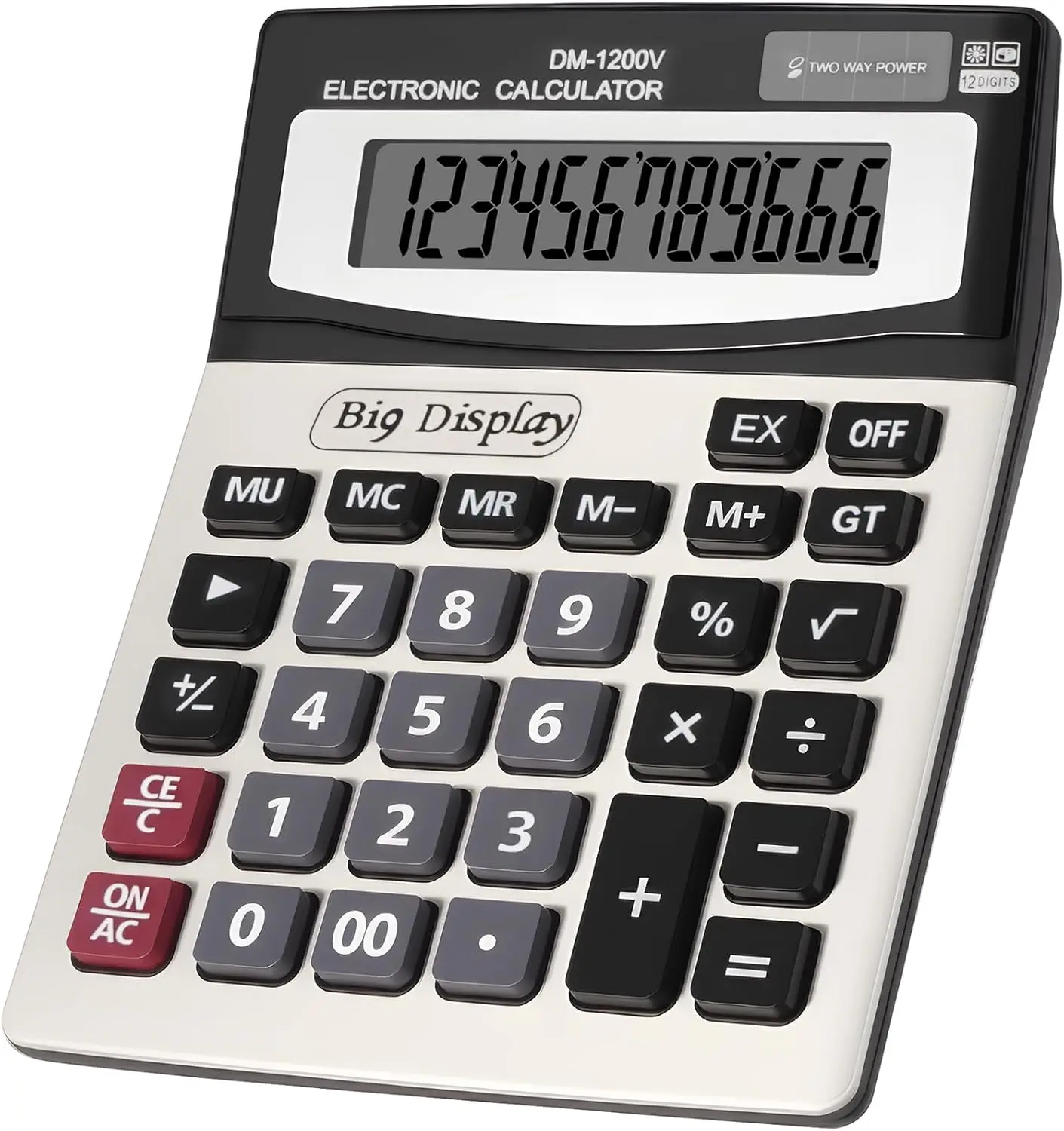 

Desk Calculator, 4in LCD Display, 12 Digits, Solar & Battery Dual Power, Big Buttons, Auto Shut-off, for Office School Home