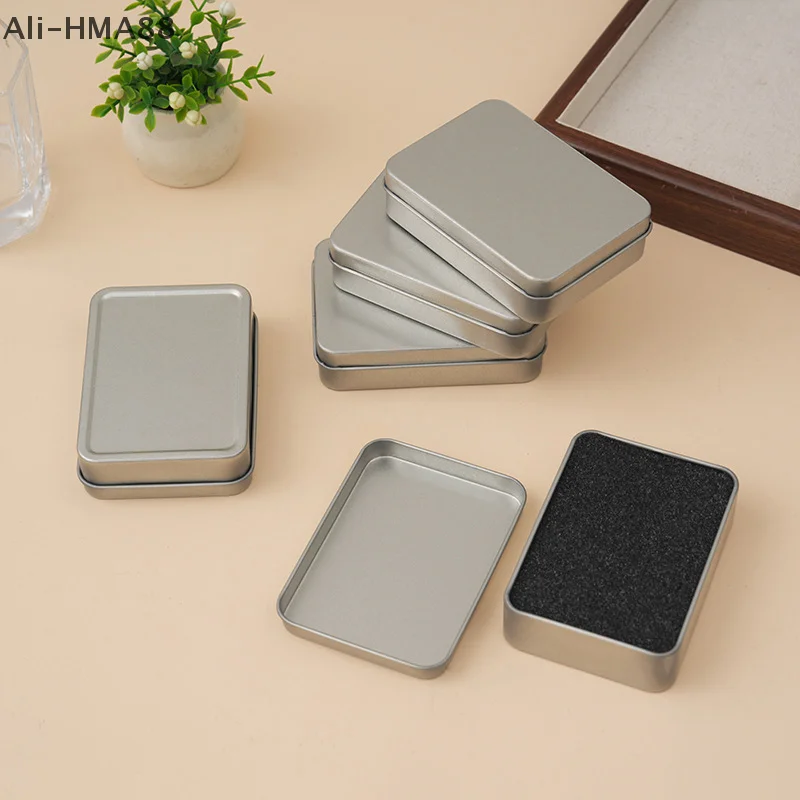 

1PC Silver Mini Rectangular Tin Box Miscellaneous Container Cosmetic Storage Box Small Iron Box
