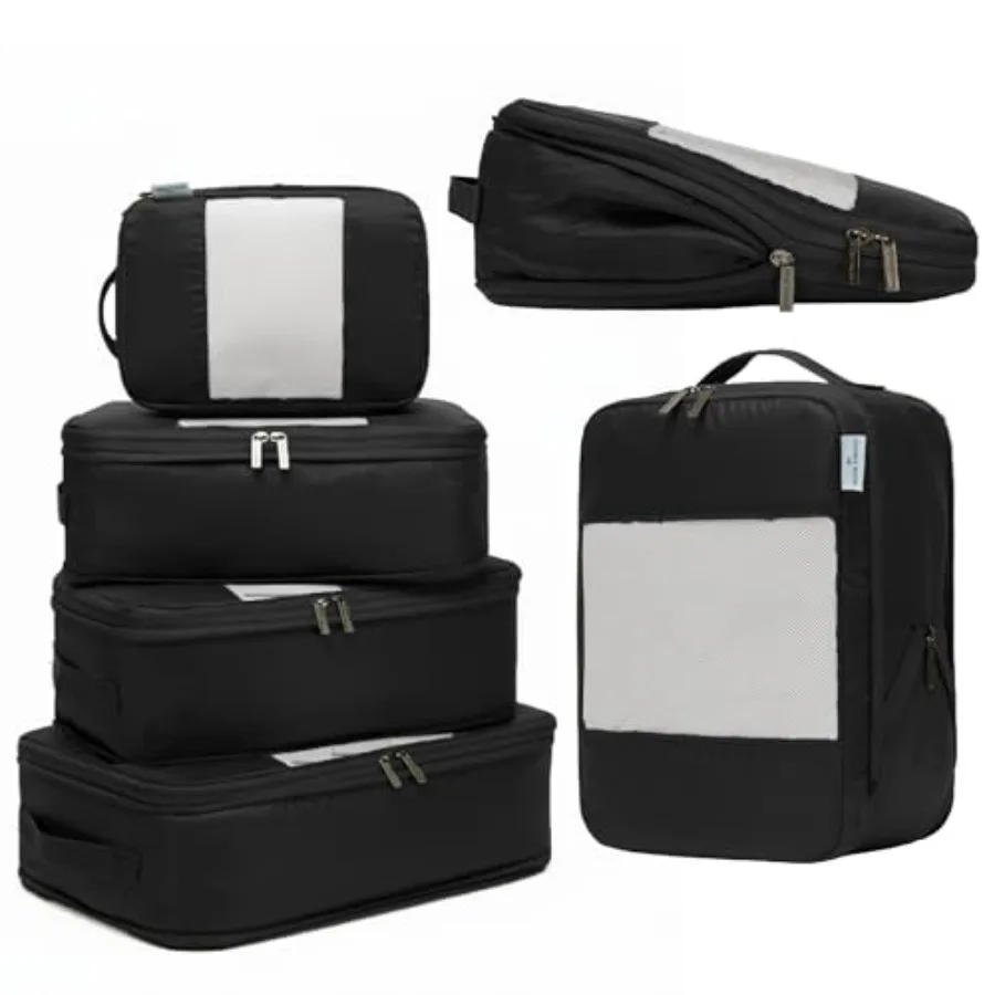 

6-Pack Large Compression Packing Cubes for Travel - Lightweight Water-Resistant Luggage Organizers in Navy Blue Compact Carry-O