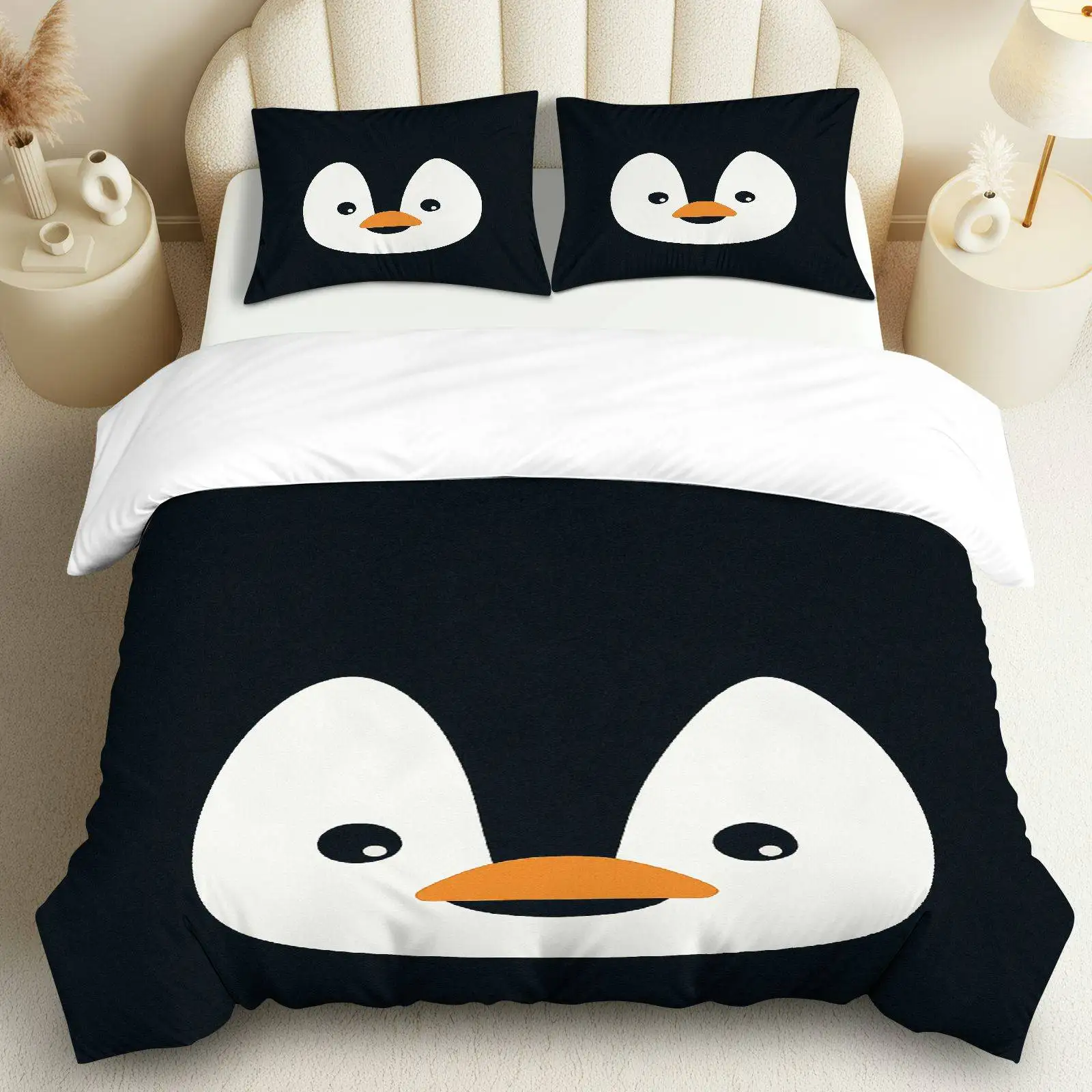 

3PCS Duvet Cover, 1 Duvet+2 Pillowcases(Without filler), Penguin Print Suitable for decoration Bedroom Living Room