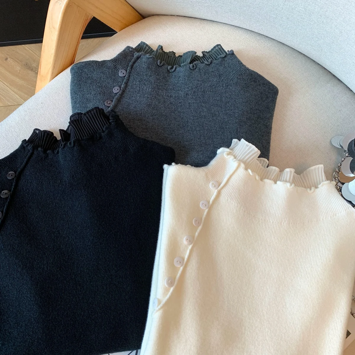 2025年新作 ハイネック スプライスセーター レディース ソフトニット ベースセーター 秋冬 スリムフィット ベースセーター