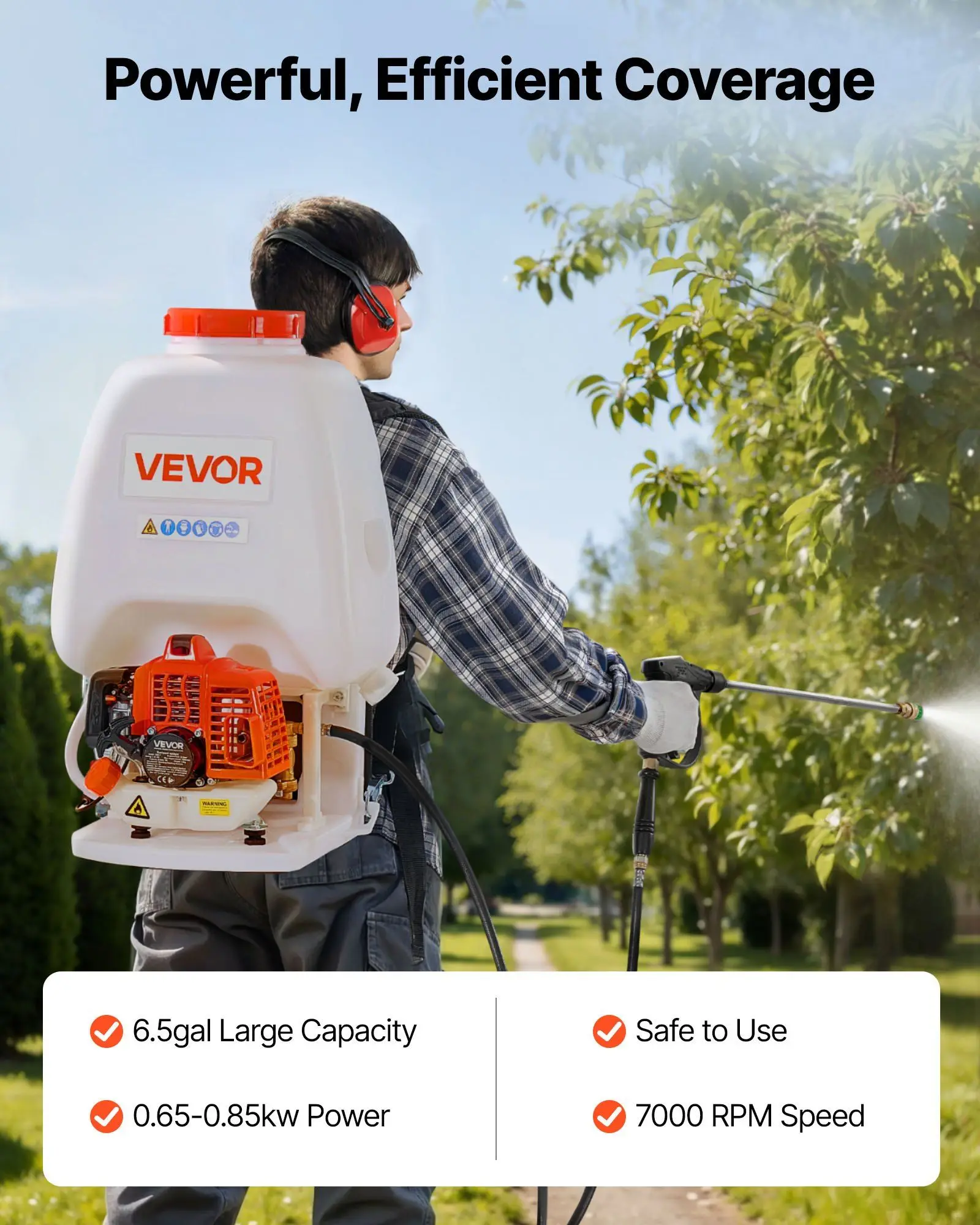 

Gas Powered Backpack Sprayer, 26.5CC 0.9HP Engine, Garden Sprayer with 6.5 Gallon Tank, Large Area Coverage, Lawn Spraying Machine with 24 in Wand & Nozzles for Efficient Gardening & Farming