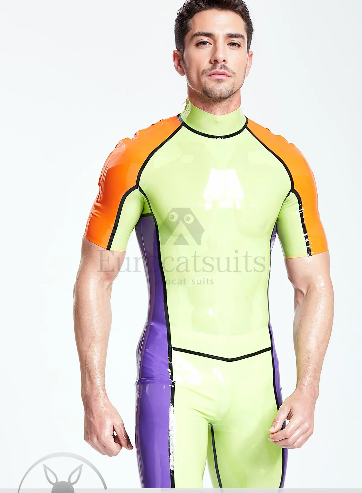 

customized latex catsuits men eurocat suits latex leotard rubber fetish customised cosplay Male 'Multicolor' Shoulder-Zip
