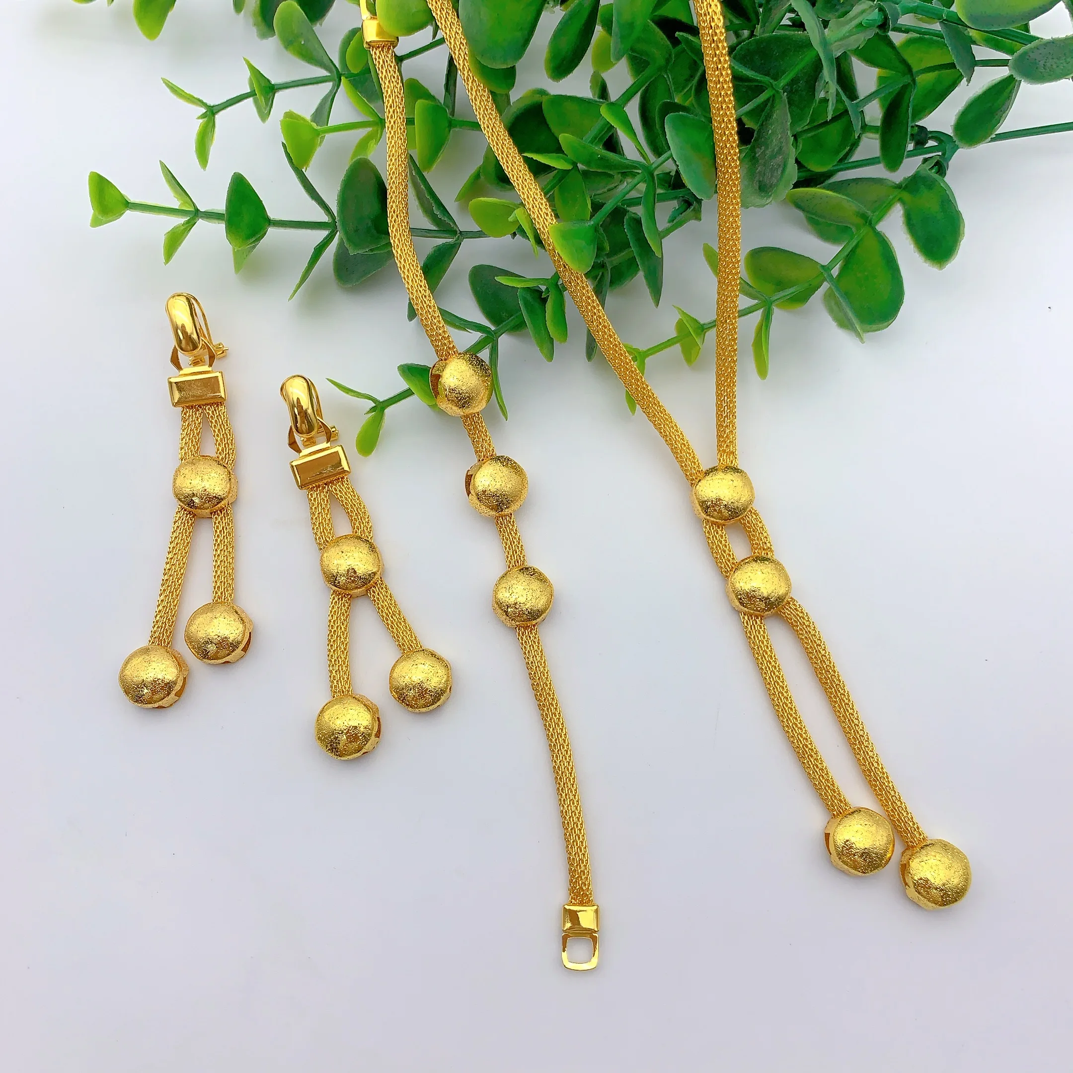 Luxury Indian Bridal Jewelry Sets For Women Dubai 24k Gold Color Ethiopian Necklace And Earrings Set Wedding Party Gifts