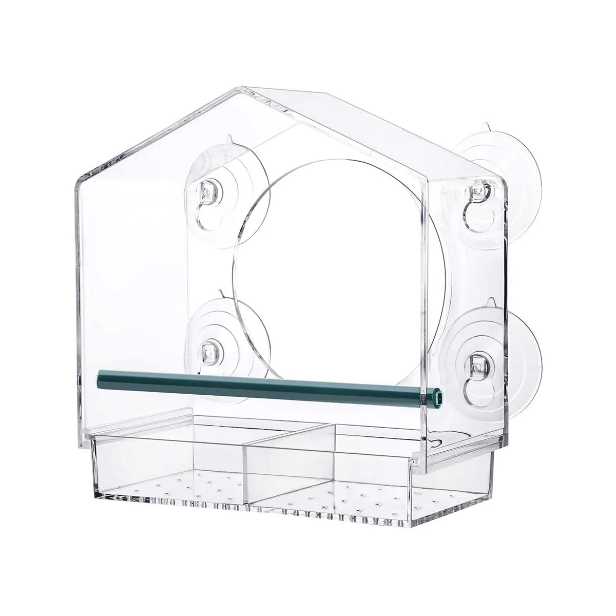 Window Bird Feeders with Strong Suction Cups, Clear for Outside,Bird House with 2 Compartment Removable Tray