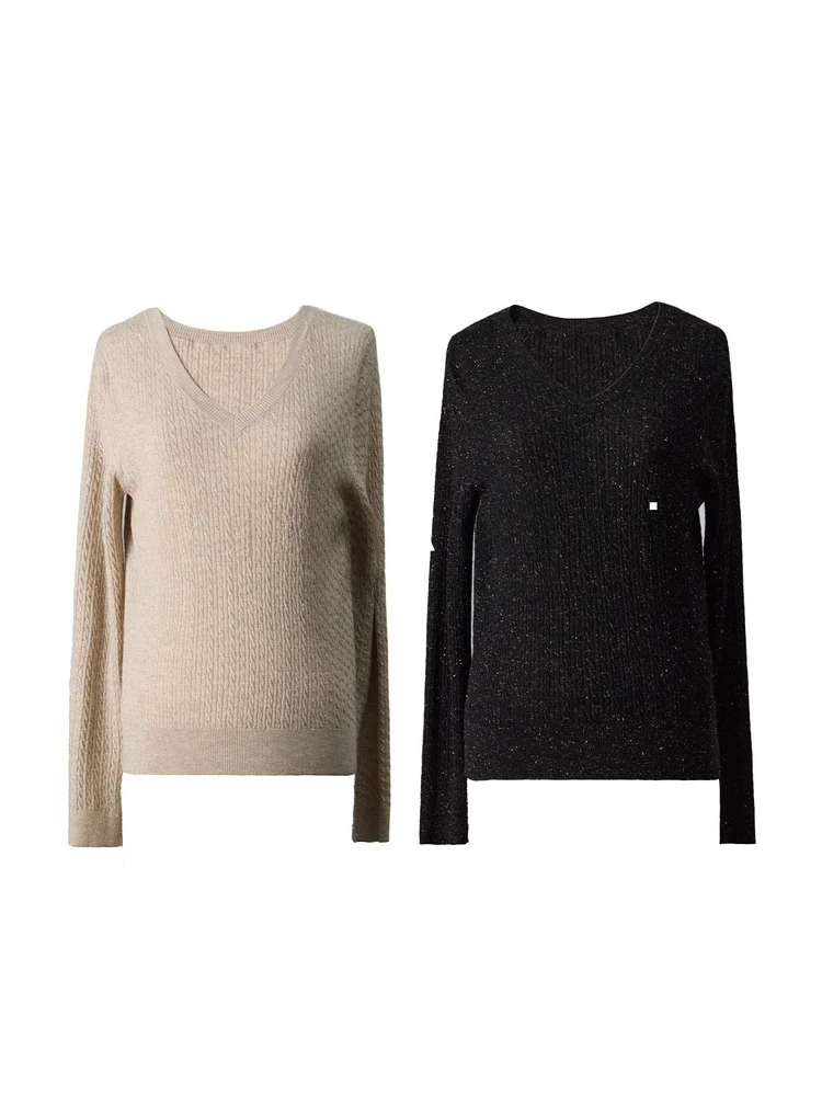 

Blanini вязаный свитер с V-образным вырезом, блестящая тонкая пряжа, прямой крой, длинный свек, женский модный осенний тонкий эластичный топ