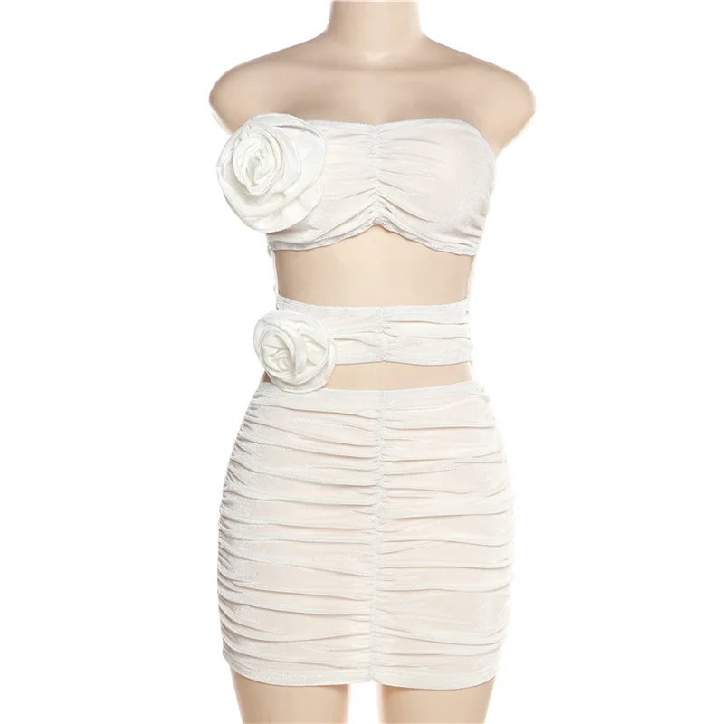 여성용 섹시한 스트랩리스 꽃 트림 컷 아웃 바디콘 미니 드레스, 민소매 주름 장식 스키니 선드레스, 2023 여름 해변 Y2K 의류